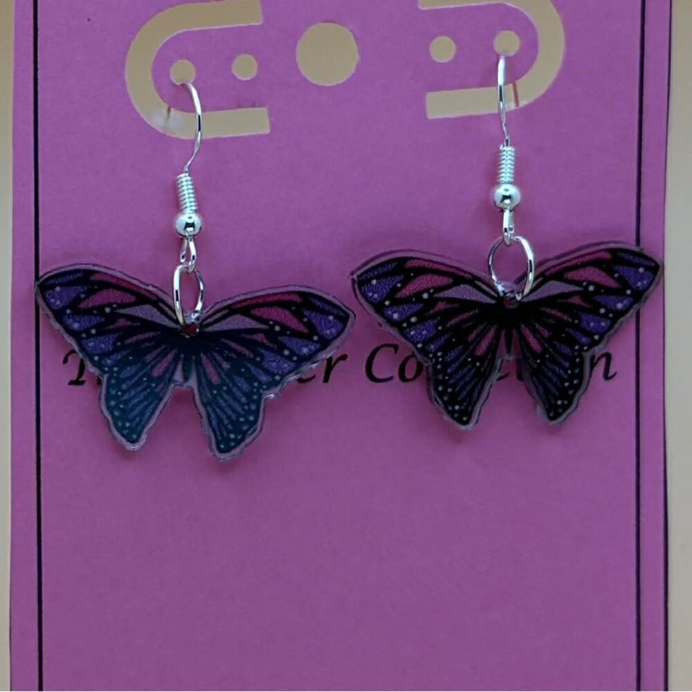 Pink / Purple  Butterfly Dangle Earrings